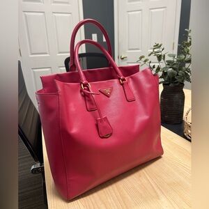 Prada saffiano tote (pink/red)
